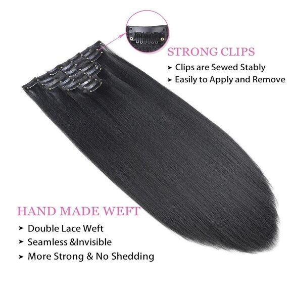 Kinky Straight Clip in Hair Extensions Synthetic Black 14 Inch 7 Pcs main image 5